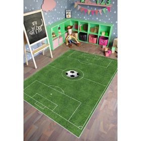 10 Post Online Figürlü Futbol Sahası Desenli Yeşil Kaydırmaz Kesme 80x175 cm Çocuk Odası Halı