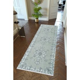 10 Post Online Gri Dijital Baskı Kaymaz Oval Kesme 100x450 cm Yolluk
