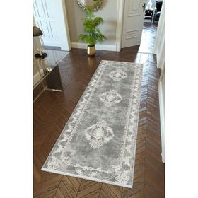 10 Post Online Gri Dijital Baskı Kaymaz Oval Kesme 100x450 cm Yolluk