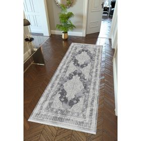 10 Post Online Gri Dijital Baskı Kaymaz Oval Kesme 100x450 cm Yolluk