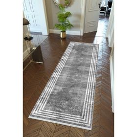 10 Post Online Gri Dijital Baskı Kaymaz Oval Kesme 200x225 cm Yolluk