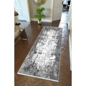 10 Post Online Gri Dijital Baskı Kaymaz Oval Kesme 80x225 cm Yolluk