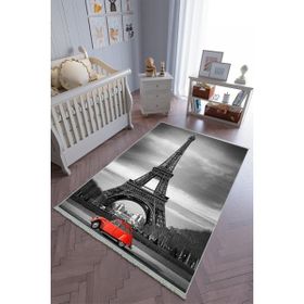 10 Post Online Gri Kırmızı Kaymaz Oval Kesme 140x230 cm Çocuk Odası Halı