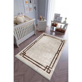 10 Post Online Kahverengi Bej Kaymaz Oval Kesme 140x200 cm Çocuk Odası Halı