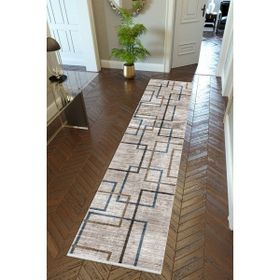 10 Post Online Kahverengi Kaymaz Kesme İnce Dijital Baskı Lacivert 100x250 cm Yolluk