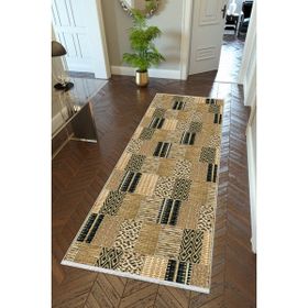 10 Post Online Kahverengi Krem Kaymaz Kesme İnce Dijital Baskı Haki 80x225 cm Yolluk