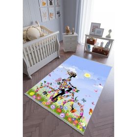 10 Post Online Kaymaz Oval Kesme Pembe Renkli Yeşil 100x200 cm Çocuk Odası Halı