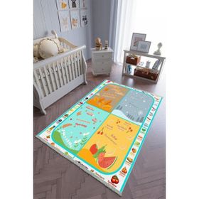 10 Post Online Kaymaz Oval Kesme Pembe Renkli Yeşil 100x250 cm Çocuk Odası Halı