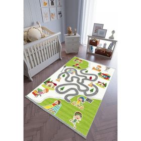 10 Post Online Kaymaz Oval Kesme Pembe Renkli Yeşil 70x400 cm Çocuk Odası Halı
