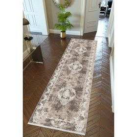 10 Post Online Klasik Kahverengi Kaymaz Kesme İnce Dijital Baskı Gri 100x200 cm Yolluk