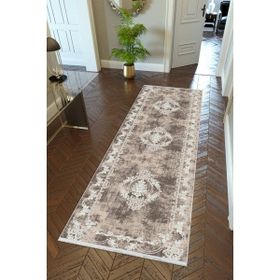 10 Post Online Klasik Kahverengi Kaymaz Kesme İnce Dijital Baskı Gri 100x400 cm Yolluk