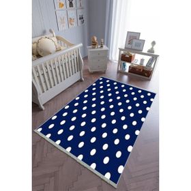 10 Post Online Lacivert Beyaz Kaymaz Oval Kesme 140x260 cm Çocuk Odası Halı