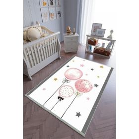 10 Post Online Pembe Beyaz Gri Kaymaz Oval Kesme 80x225 cm Çocuk Odası Halı