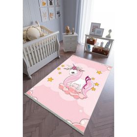 10 Post Online Pembe Sarı Kaymaz Oval Kesme 80x200 cm Çocuk Odası Halı