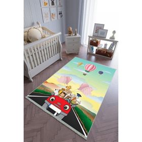 10 Post Online Renkli Araba Kaymaz Oval Kesme 100x325 cm Çocuk Odası Halı