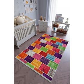 10 Post Online Renkli Kaymaz Oval Kesme 80x150 cm Çocuk Odası Halı