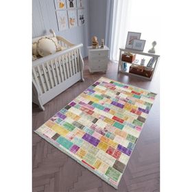10 Post Online Renkli Kaymaz Oval Kesme 80x200 cm Çocuk Odası Halı