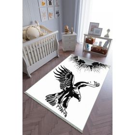 10 Post Online Siyah Beyaz Kaymaz Oval Kesme 80x150 cm Çocuk Odası Halı