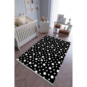 10 Post Online Siyah Beyaz Kaymaz Oval Kesme 80x350 cm Çocuk Odası Halı