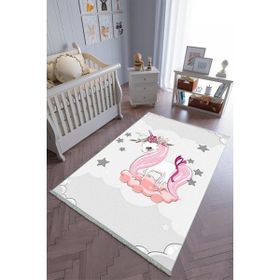 10 Post Online Unicorn Kaymaz Oval Kesme Beyaz Gri Pembe 180x290 cm Çocuk Odası Halı