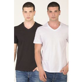 %100 Pamuk Siyah Beyaz Basic 2'li Erkek T-Shirt
