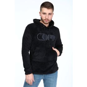1000LAKE 20PS001 Erkek Siyah Peluş Kapüşonlu Nakışlı Hoodie Sweatshirt