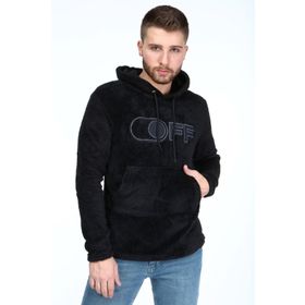 1000LAKE 20PS001 Erkek Siyah Peluş Kapüşonlu Nakışlı Hoodie Sweatshirt