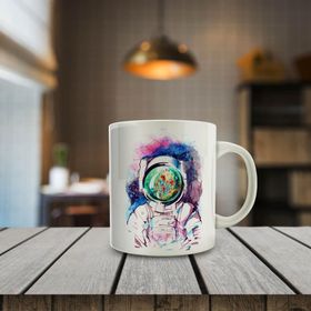 100145235 Çiçekli Astronot Adam Baskılı Hediyelik Kupa Bardak