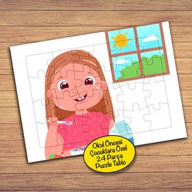 103 SAbah Kahvaltısı Yiyen Kız Çocuklara Özel Puzzle Yapboz Tablo