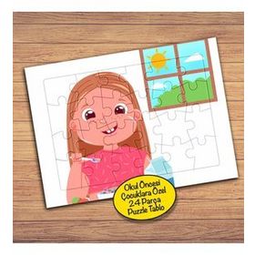 103 SAbah Kahvaltısı Yiyen Kız Çocuklara Özel Puzzle Yapboz Tablo