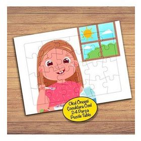 103 SAbah Kahvaltısı Yiyen Kız Çocuklara Özel Puzzle Yapboz Tablo