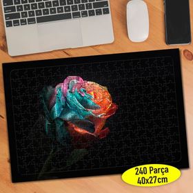 104553208 Siyah Zeminde Renkli Zarif Gül 240 Parça Puzzle Yapboz