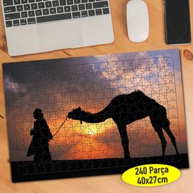 105 Gün Batımında Deve ve İnsan Silüeti 240 Parça Puzzle Yapboz