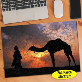 105 Gün Batımında Deve ve İnsan Silüeti 240 Parça Puzzle Yapboz