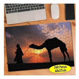 105 Gün Batımında Deve ve İnsan Silüeti 240 Parça Puzzle Yapboz