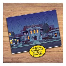 1128 Mavi Gecede Ev Manzarası Çocuklara Özel Puzzle Yapboz Tablo