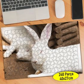113666750 Sevimli Beyaz Tüylü Tavşan 240 Parça Puzzle Yapboz