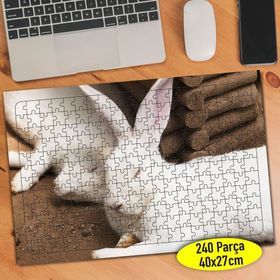 113666750 Sevimli Beyaz Tüylü Tavşan 240 Parça Puzzle Yapboz