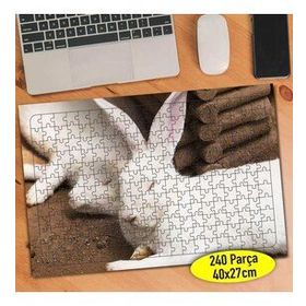 113666750 Sevimli Beyaz Tüylü Tavşan 240 Parça Puzzle Yapboz