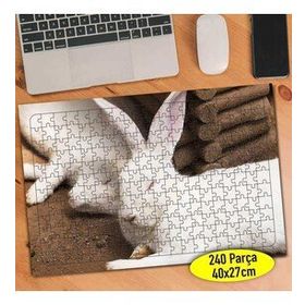 113666750 Sevimli Beyaz Tüylü Tavşan 240 Parça Puzzle Yapboz