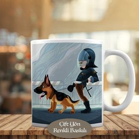 1196-438 İş Üstünde Köpekli Polis Kupa Bardak