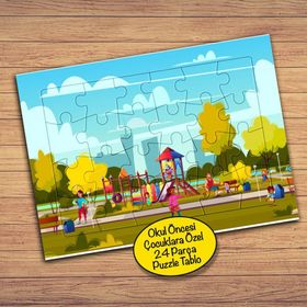 1197 Parkta Oynayan Mutlu Kız Çocuklara Özel Puzzle Yapboz Tablo