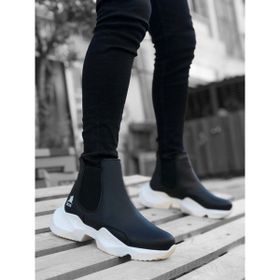 11boa BA0444 Bağcıksız Rahat Yüksek Taban Siyah Spor Yarım Bilek Erkek Bot