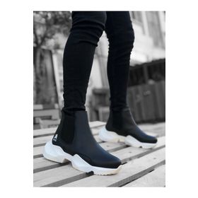 11boa BA0444 Bağcıksız Rahat Yüksek Taban Siyah Spor Yarım Bilek Erkek Bot