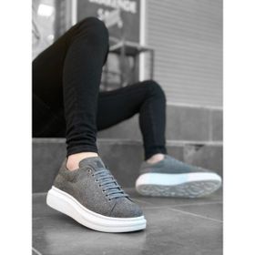 11boa BA0547 Boa Kalın Yüksek Taban Gri Süet Bağcıklı Erkek Spor Ayakkabı
