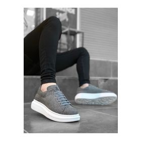 11boa BA0547 Boa Kalın Yüksek Taban Gri Süet Bağcıklı Erkek Spor Ayakkabı