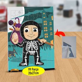 12 Halloween İskelet Kostümlü Adam 99 Parça Puzzle Yapboz Tablo