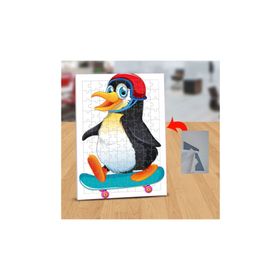124028 Kaykay Yapan Kasklı Penguen 99 Parça Puzzle Yapboz Tablo