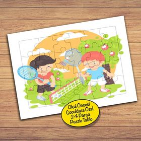 12670 Tenis Oynayan İki Arkadaş 24 Parça Çocuklara Özel Yapboz Tablo