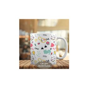 1282 Love Cat Kedi Balon ve Kekler Kupa Bardak